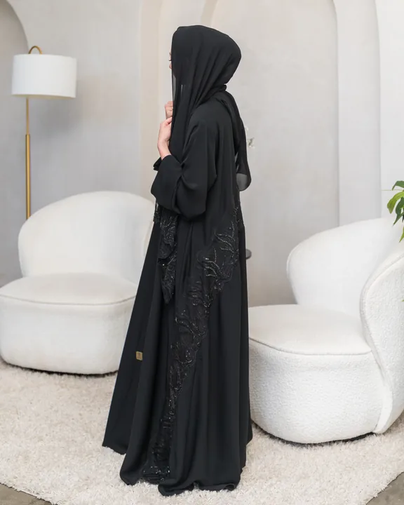 Bedoon Essm Lace Emb Appliqué Abaya LEAA03