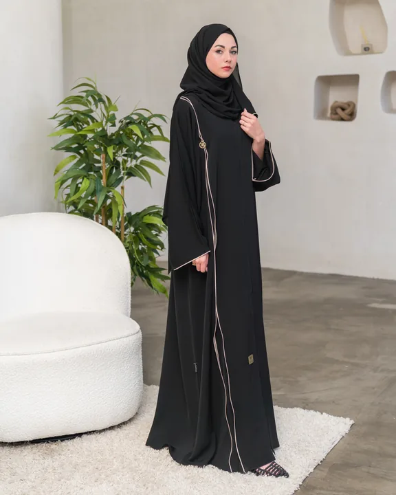 BEDOON ESSM Cream Piping Split Detail Abaya CPSA01